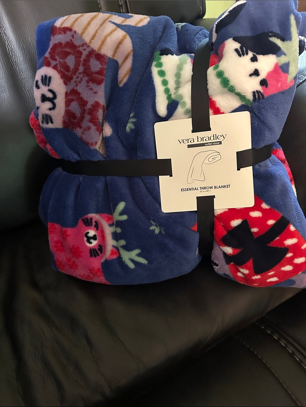 Vera Bradley Navy Holiday Cat Fleece Throw Blanket